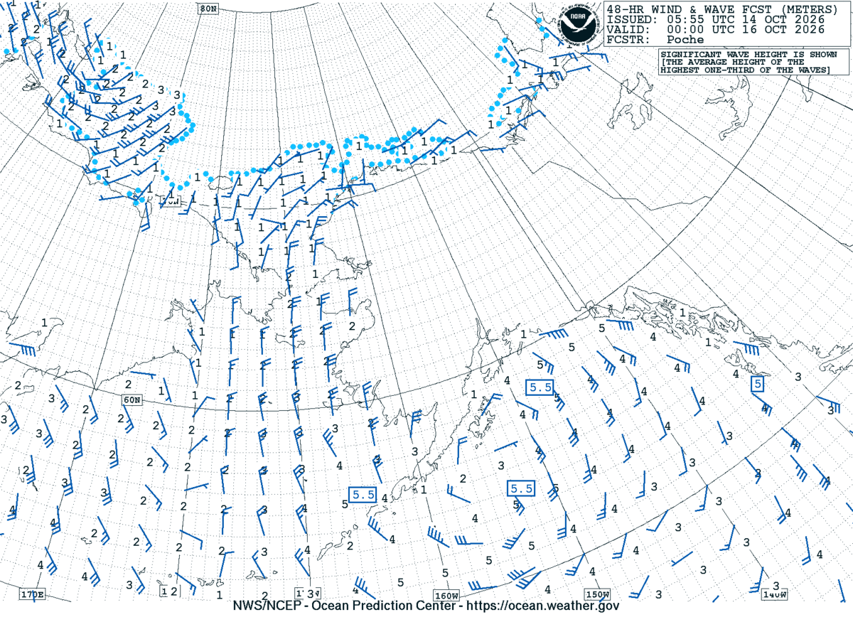 Alaska/Arctic 48 Hour Wind & Wave Forecast