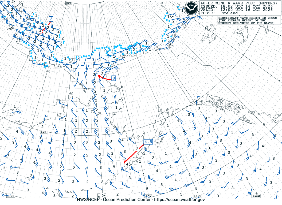 Alaska/Arctic 48 Hour Wind & Wave Forecast