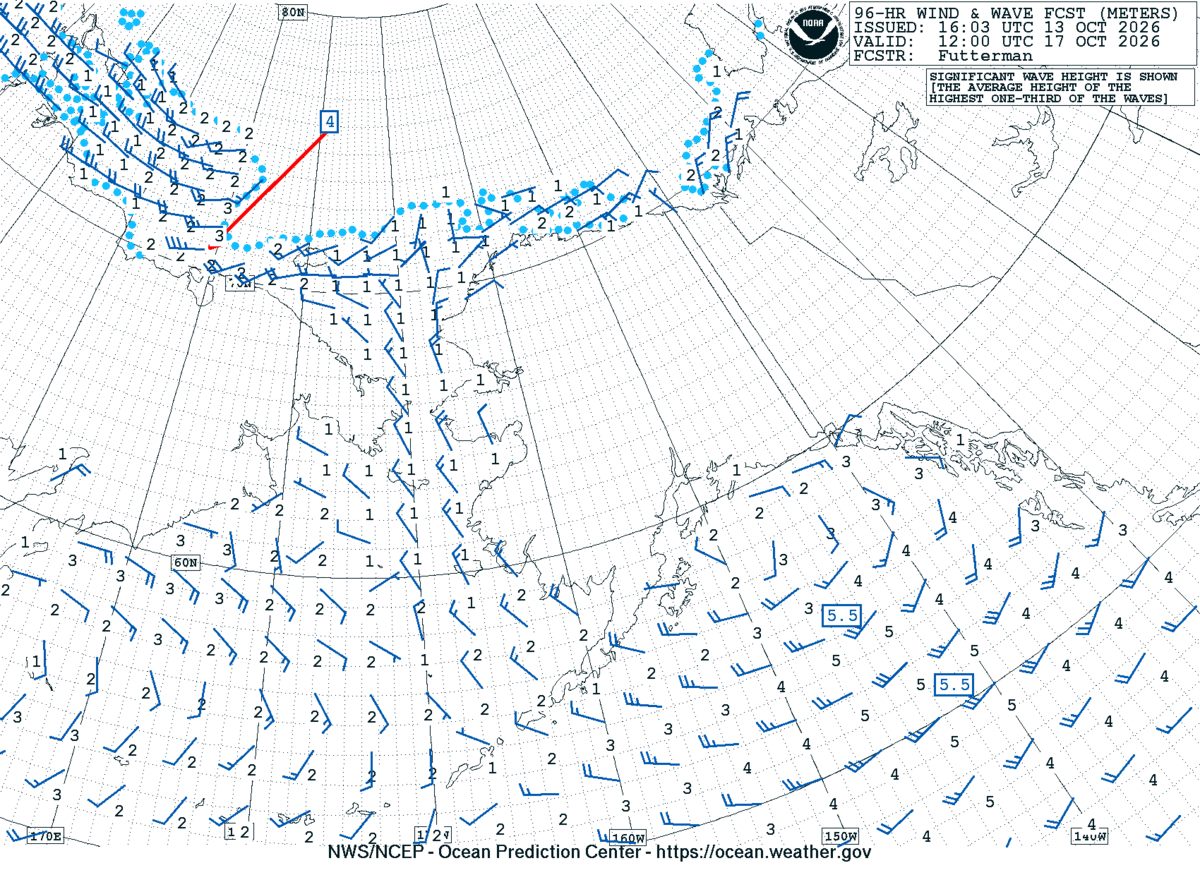 Alaska/Arctic 96 Hour Wind & Wave Forecast