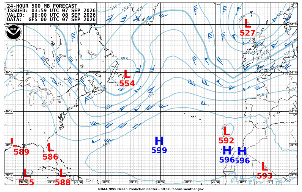 North Atlantic 24 Hour 500 MB Forecast