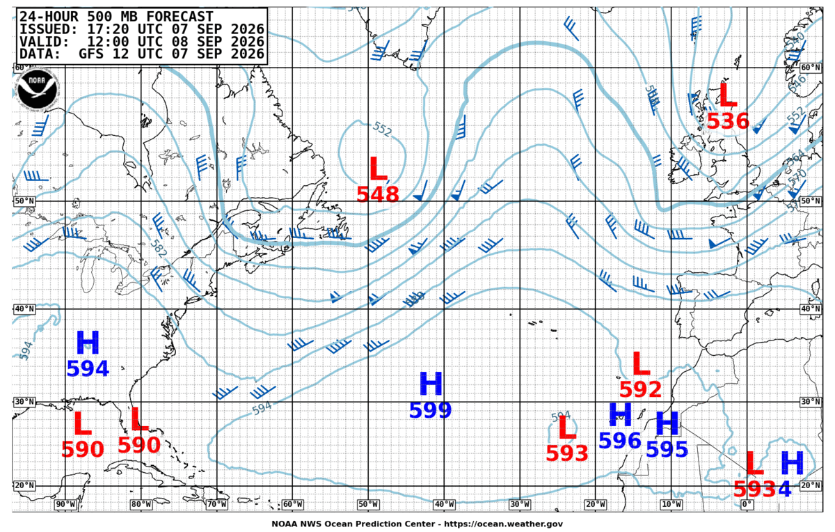 North Atlantic 24 Hour 500 MB Forecast