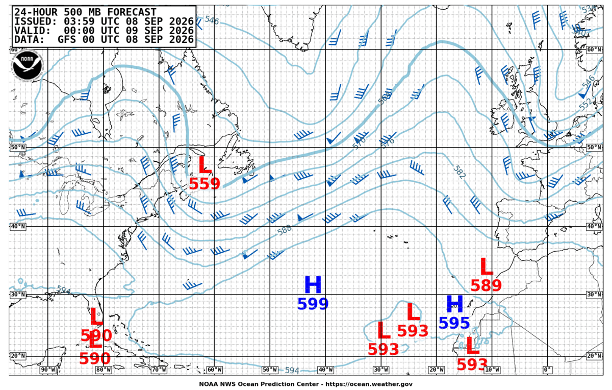 North Atlantic 24 Hour 500 MB Forecast