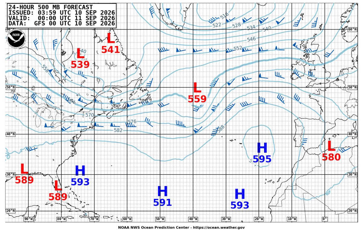 North Atlantic 24 Hour 500 MB Forecast