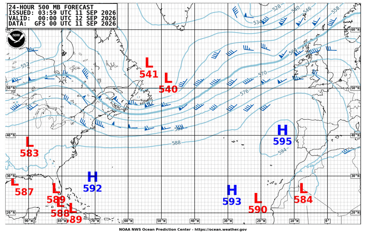 North Atlantic 24 Hour 500 MB Forecast