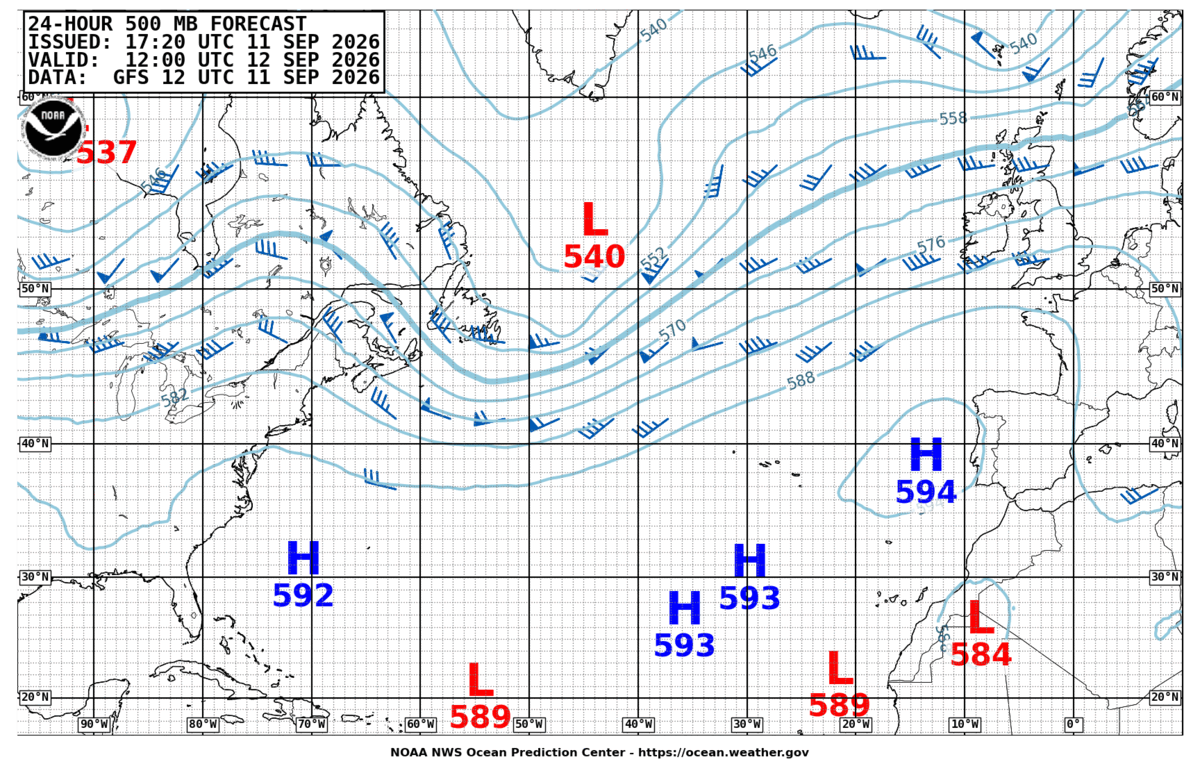 North Atlantic 24 Hour 500 MB Forecast