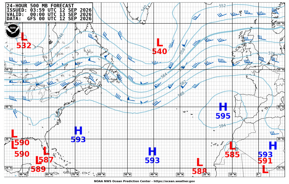 North Atlantic 24 Hour 500 MB Forecast