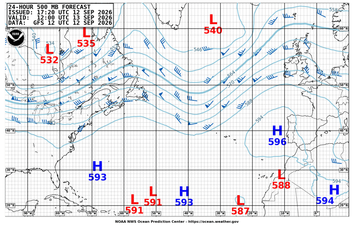 North Atlantic 24 Hour 500 MB Forecast