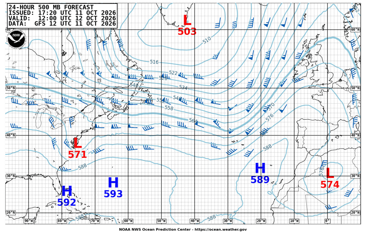 North Atlantic 24 Hour 500 MB Forecast