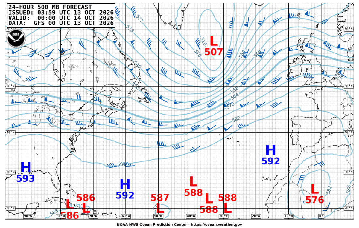 North Atlantic 24 Hour 500 MB Forecast
