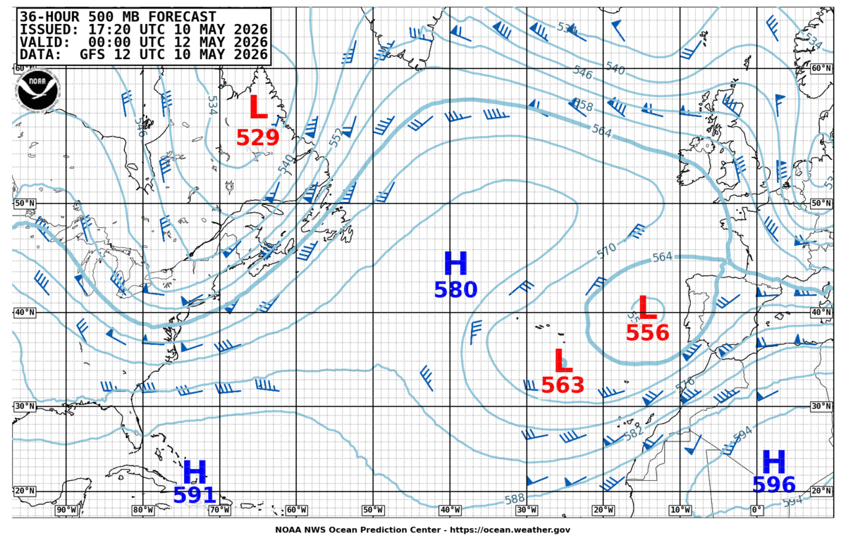 North Atlantic 36 Hour 500 MB Forecast