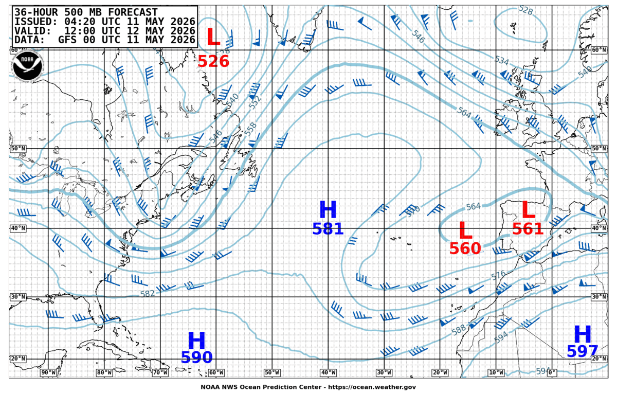 North Atlantic 36 Hour 500 MB Forecast