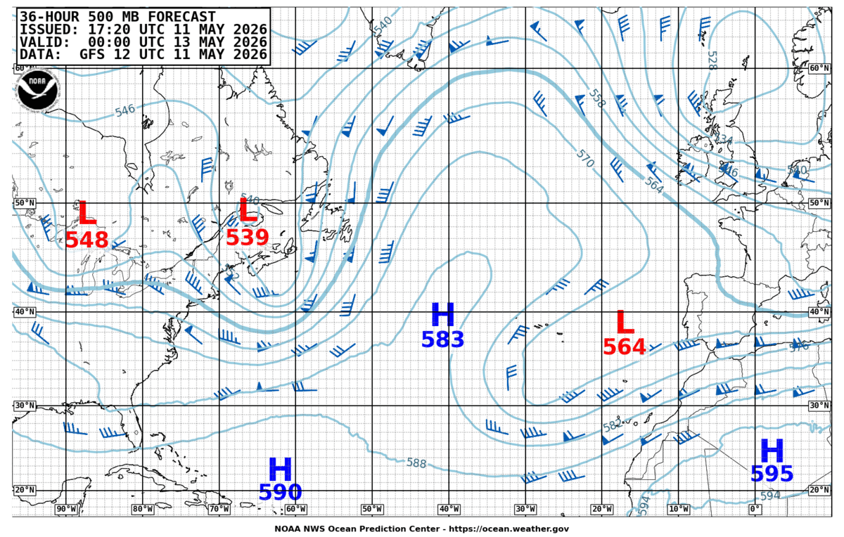 North Atlantic 36 Hour 500 MB Forecast