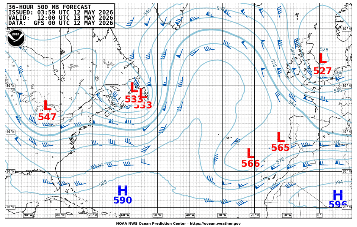 North Atlantic 36 Hour 500 MB Forecast