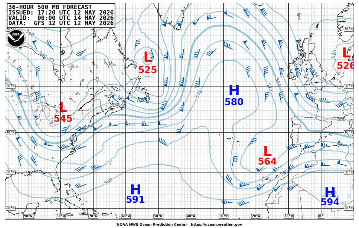North Atlantic 36 Hour 500 MB Forecast