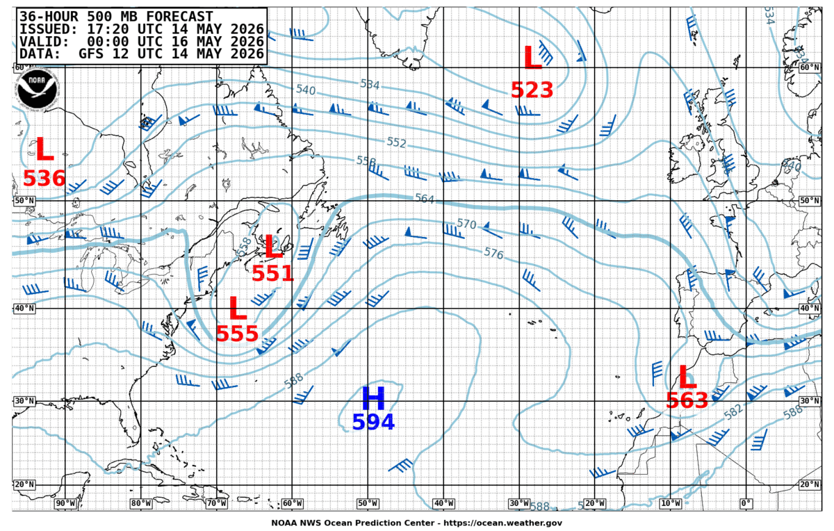 North Atlantic 36 Hour 500 MB Forecast