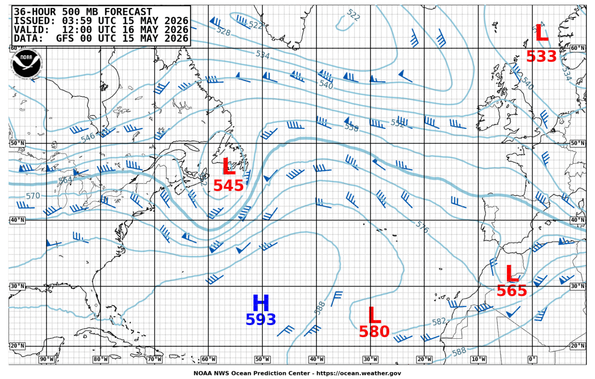 North Atlantic 36 Hour 500 MB Forecast