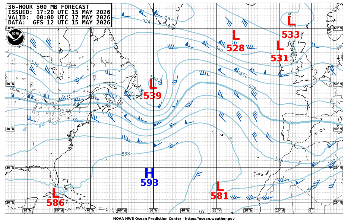 North Atlantic 36 Hour 500 MB Forecast