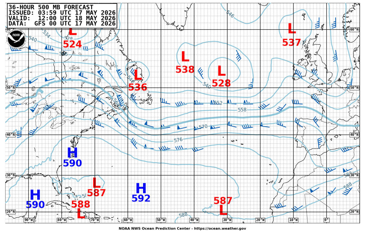 North Atlantic 36 Hour 500 MB Forecast