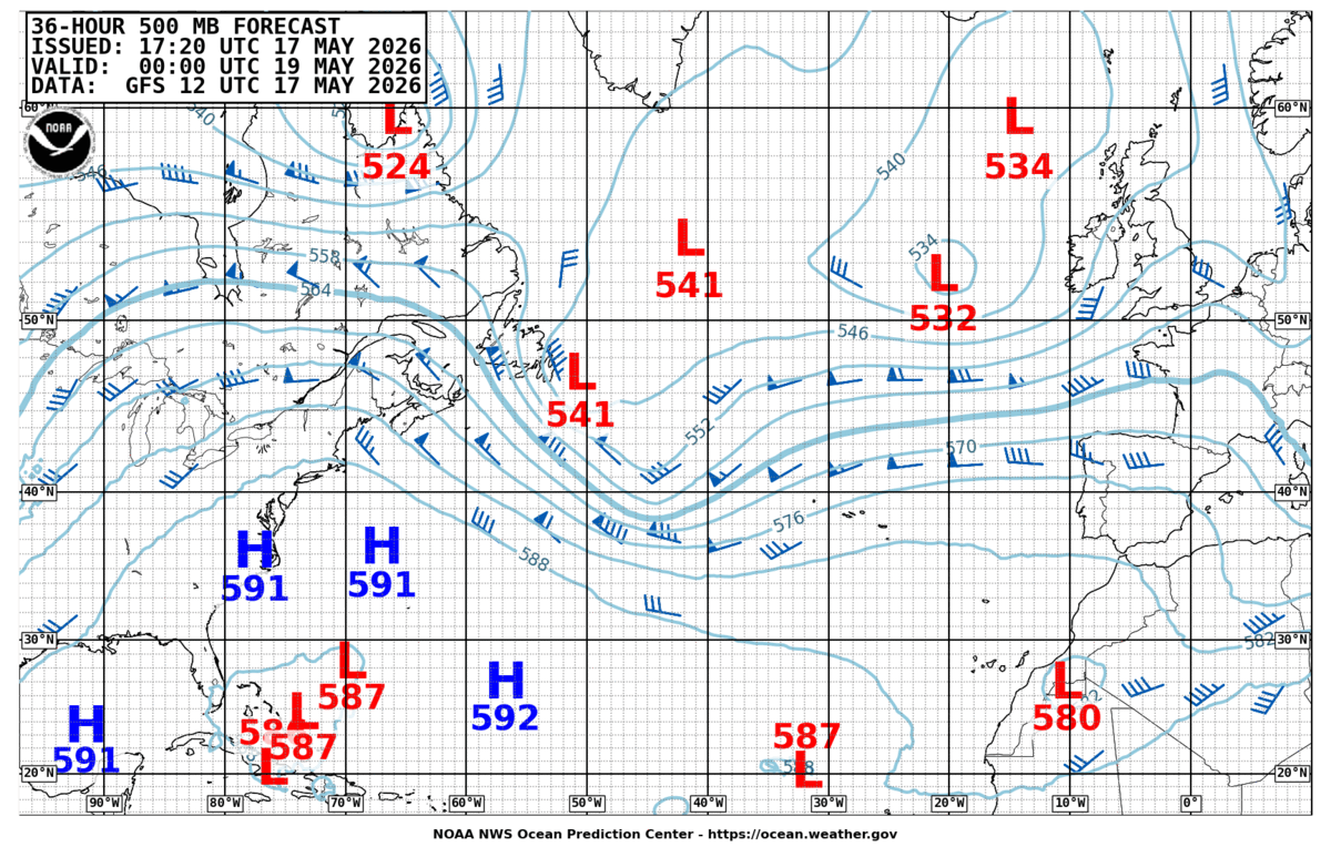 North Atlantic 36 Hour 500 MB Forecast