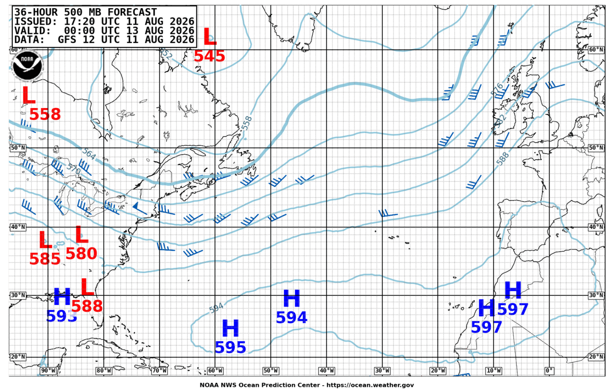 North Atlantic 36 Hour 500 MB Forecast