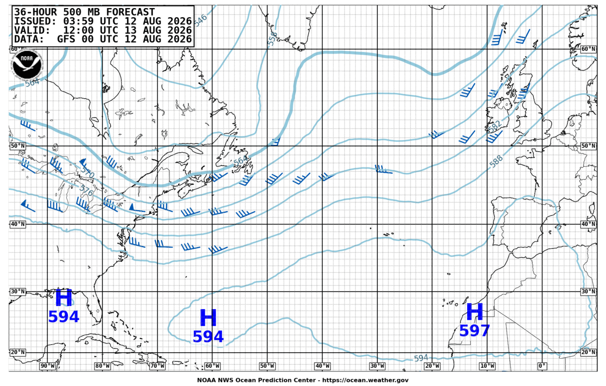 North Atlantic 36 Hour 500 MB Forecast