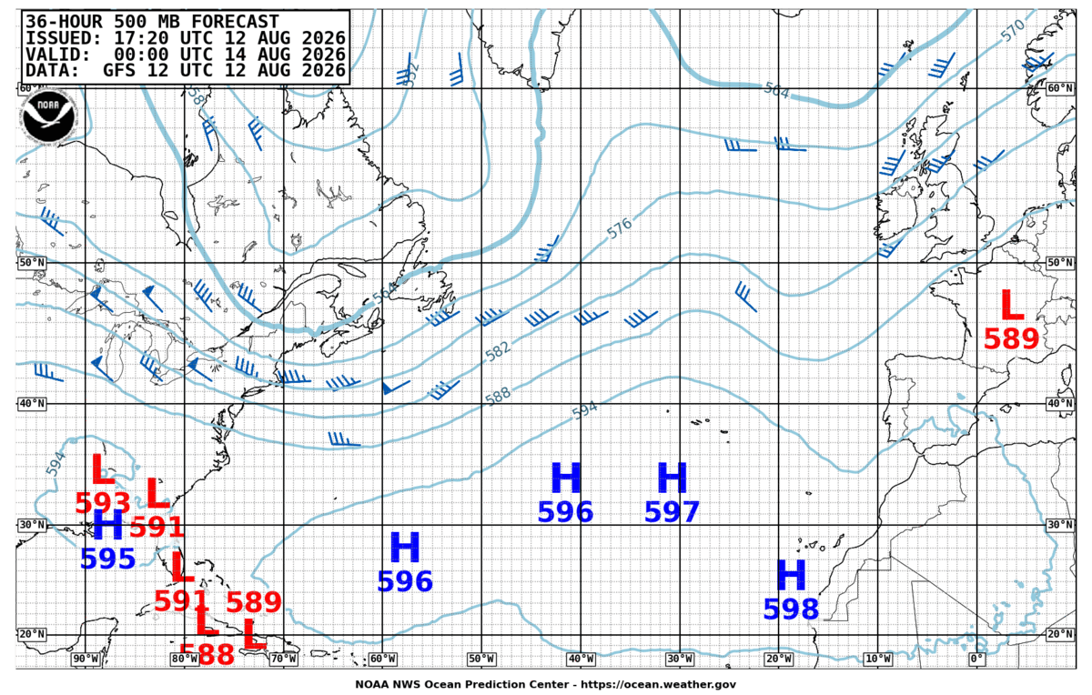 North Atlantic 36 Hour 500 MB Forecast
