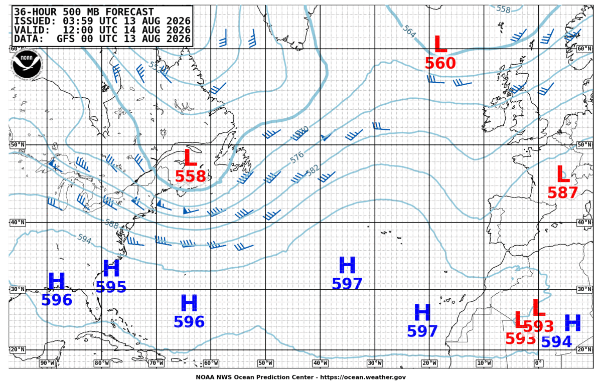 North Atlantic 36 Hour 500 MB Forecast