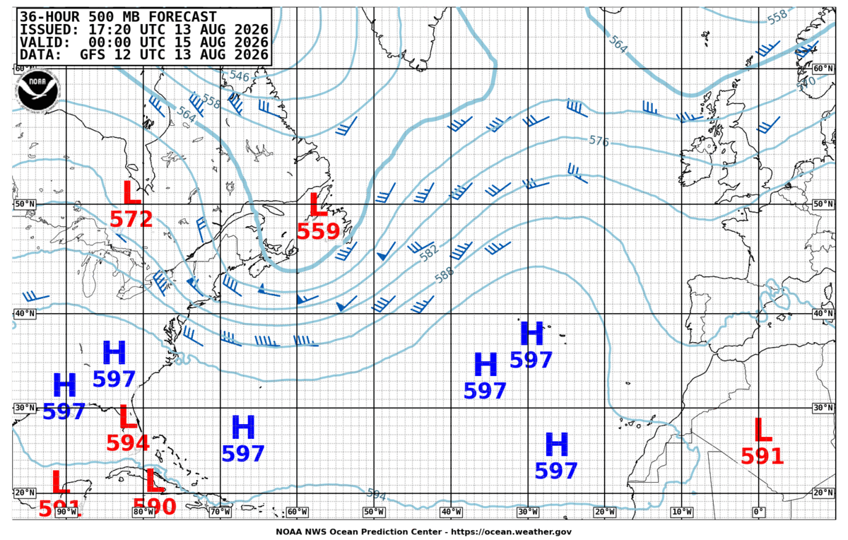 North Atlantic 36 Hour 500 MB Forecast