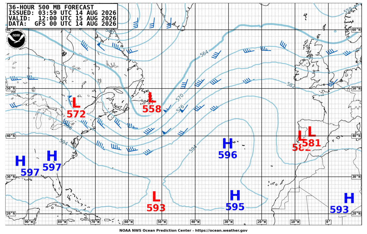 North Atlantic 36 Hour 500 MB Forecast