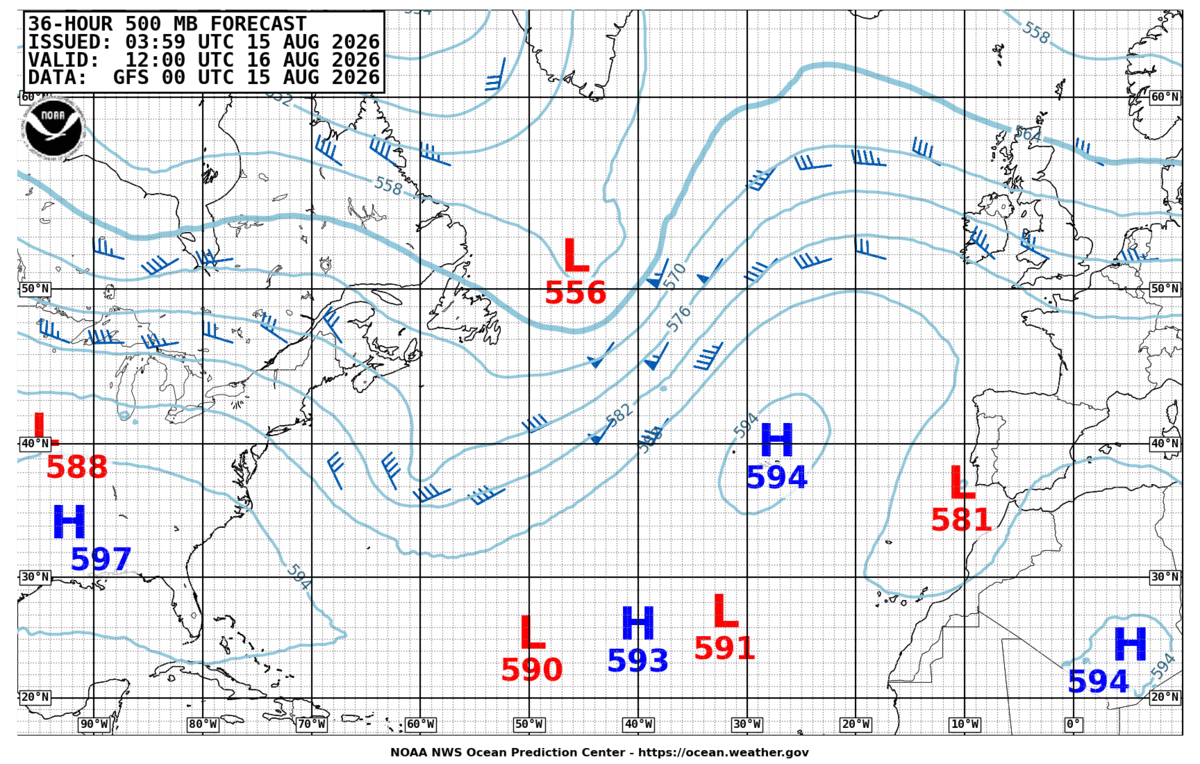 North Atlantic 36 Hour 500 MB Forecast