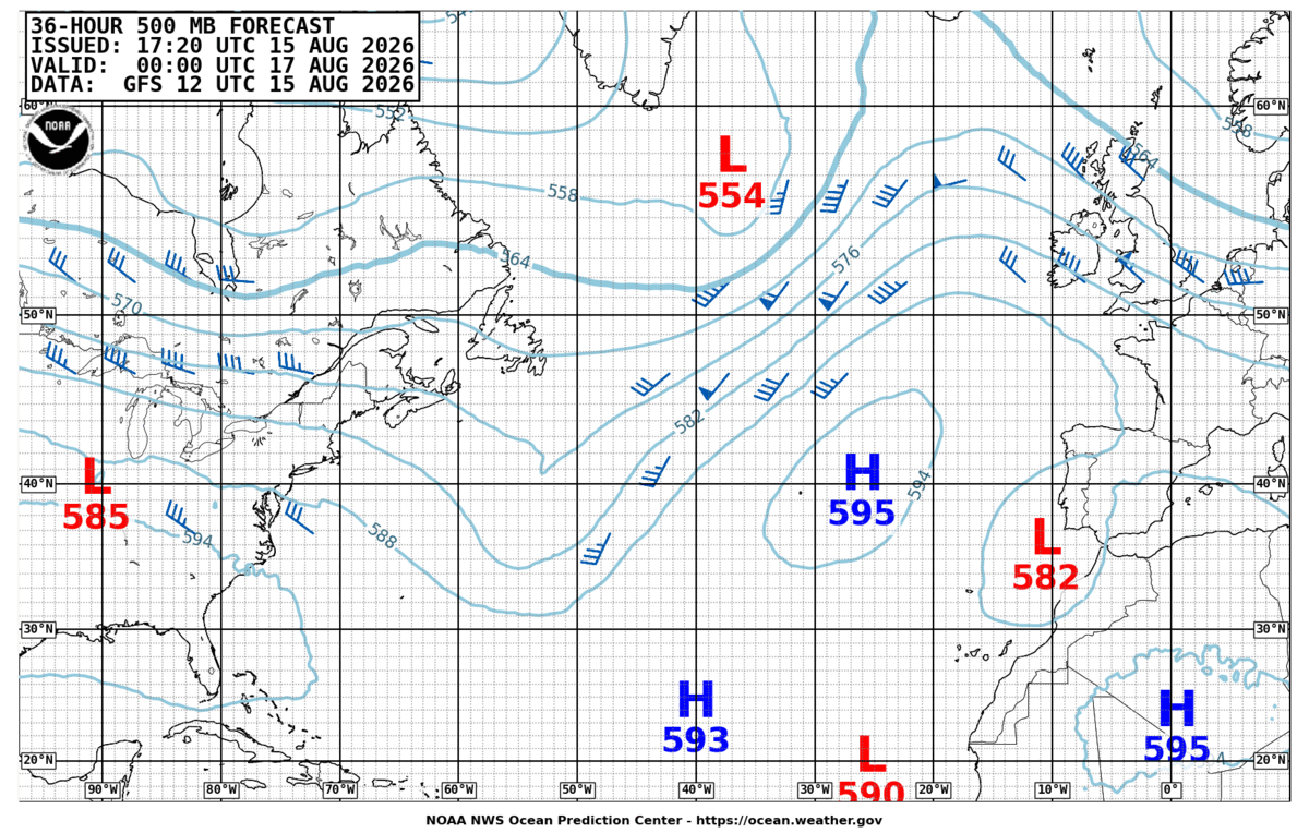 North Atlantic 36 Hour 500 MB Forecast