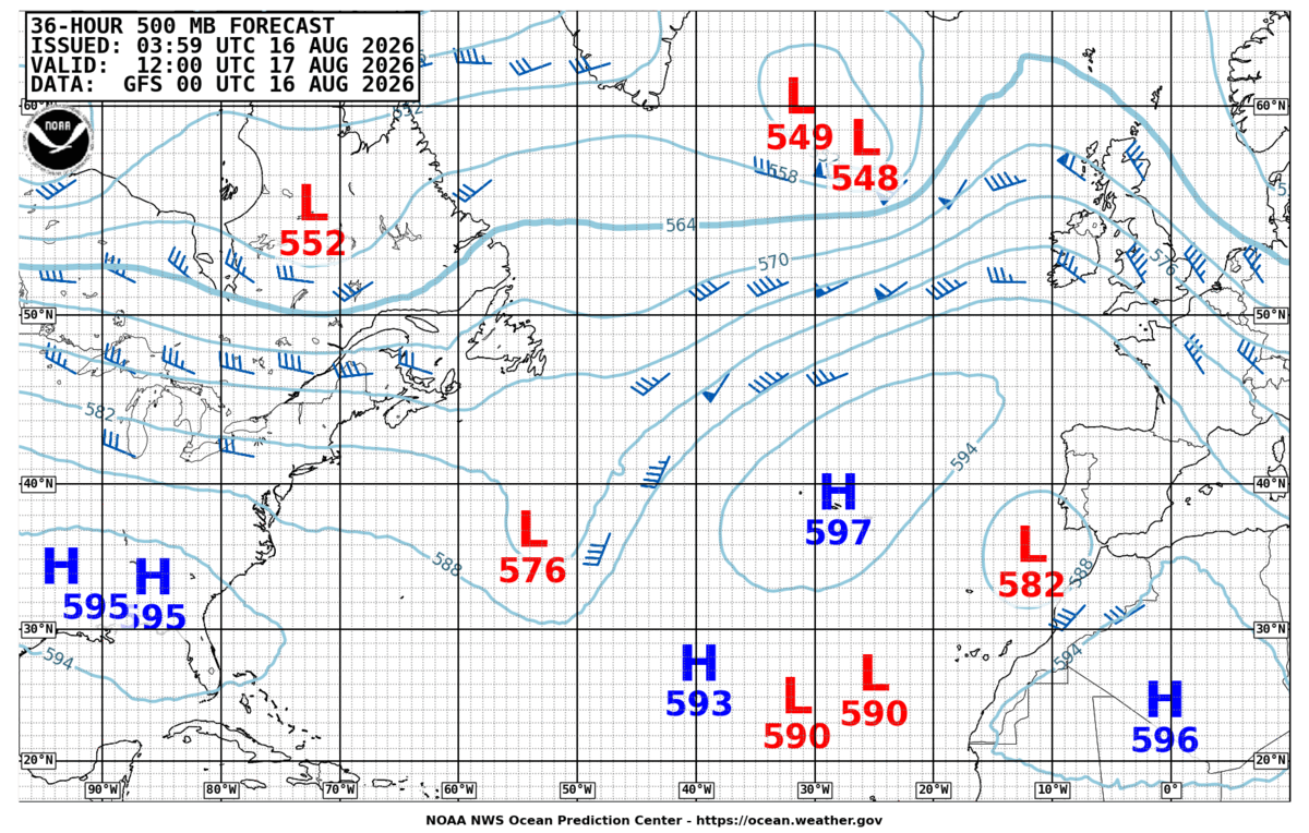 North Atlantic 36 Hour 500 MB Forecast