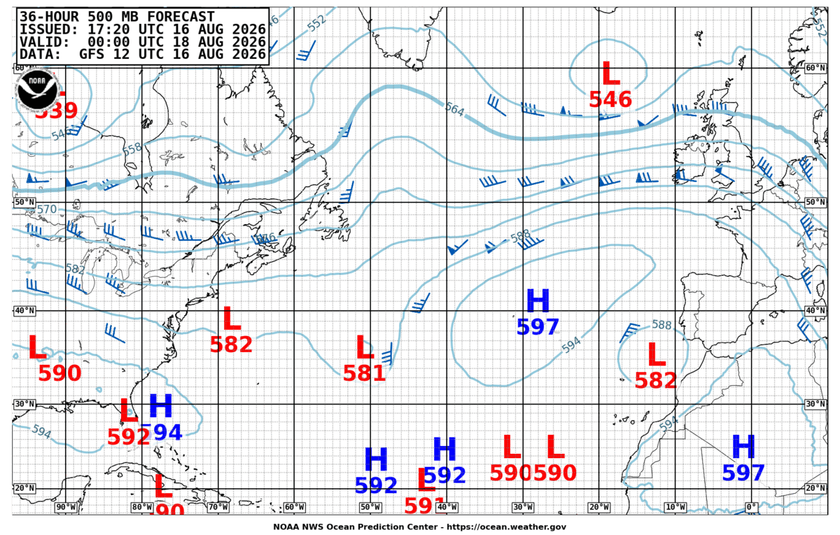 North Atlantic 36 Hour 500 MB Forecast