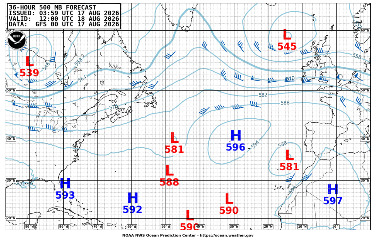 North Atlantic 36 Hour 500 MB Forecast