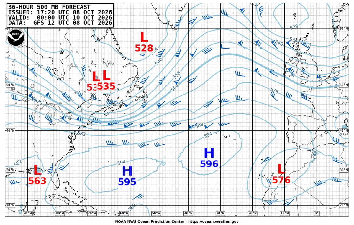 North Atlantic 36 Hour 500 MB Forecast
