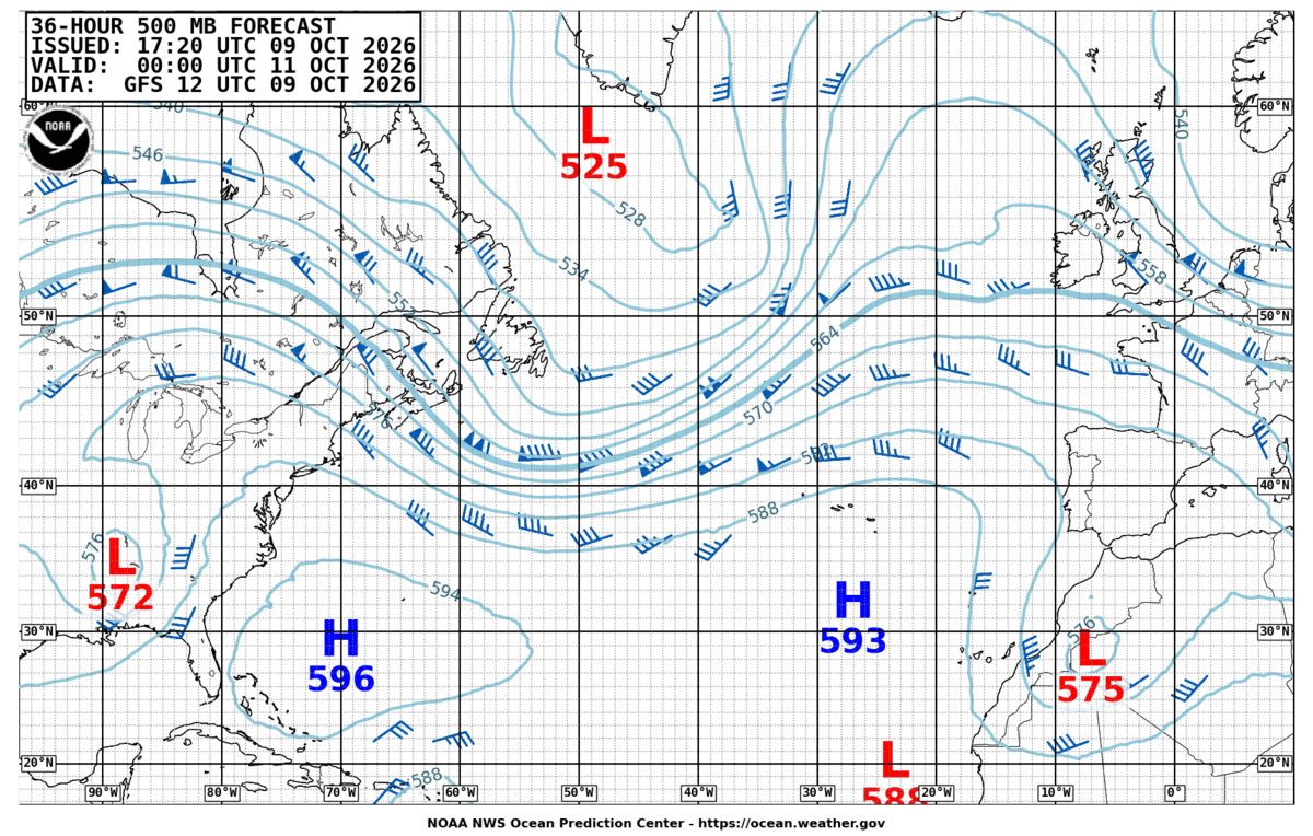 North Atlantic 36 Hour 500 MB Forecast