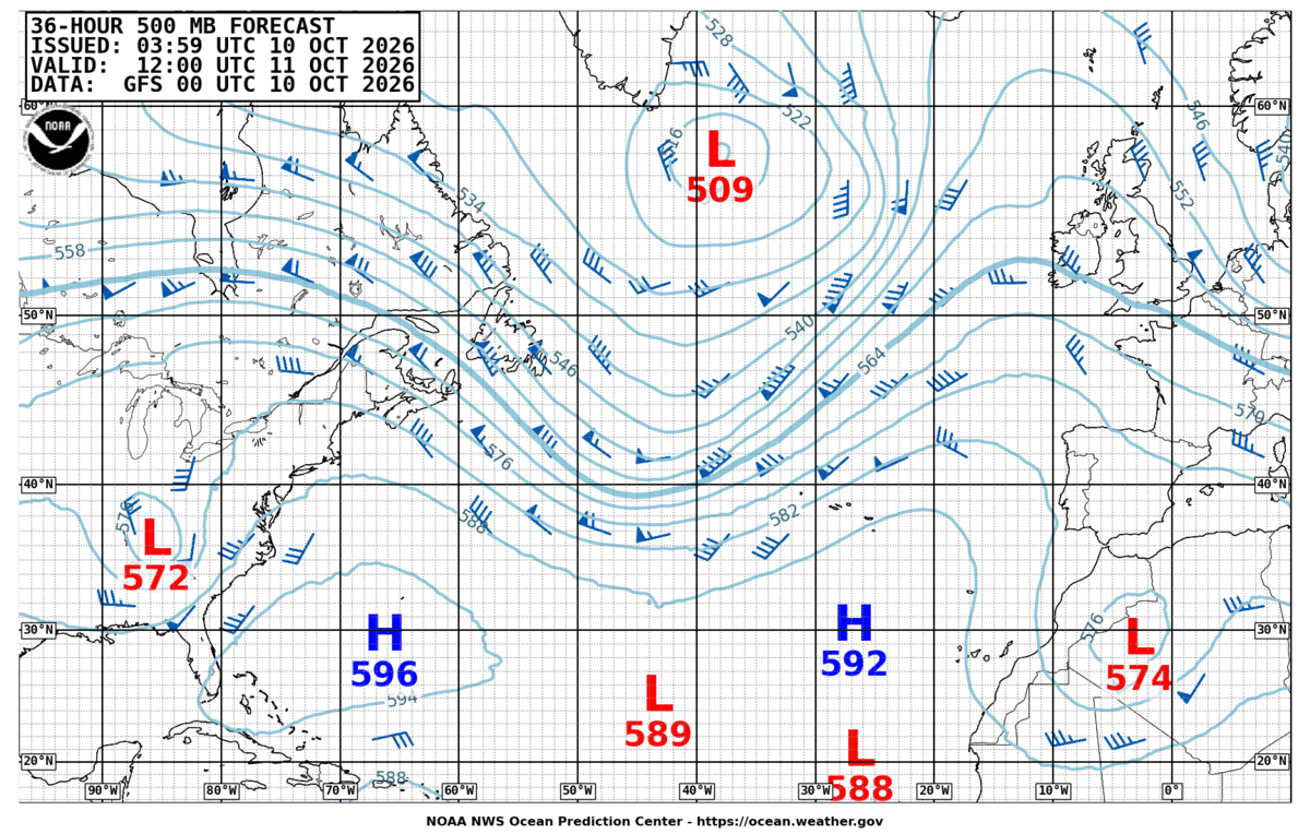 North Atlantic 36 Hour 500 MB Forecast