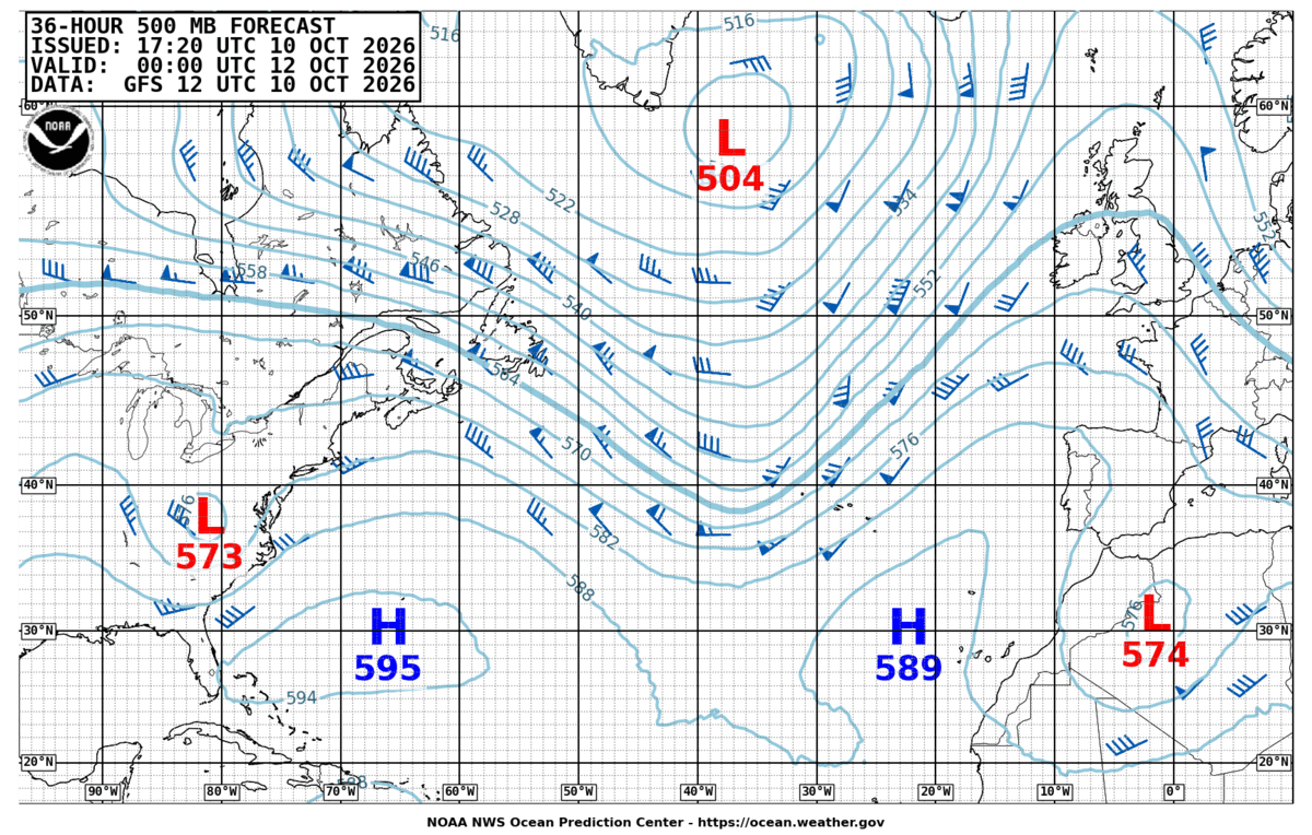 North Atlantic 36 Hour 500 MB Forecast