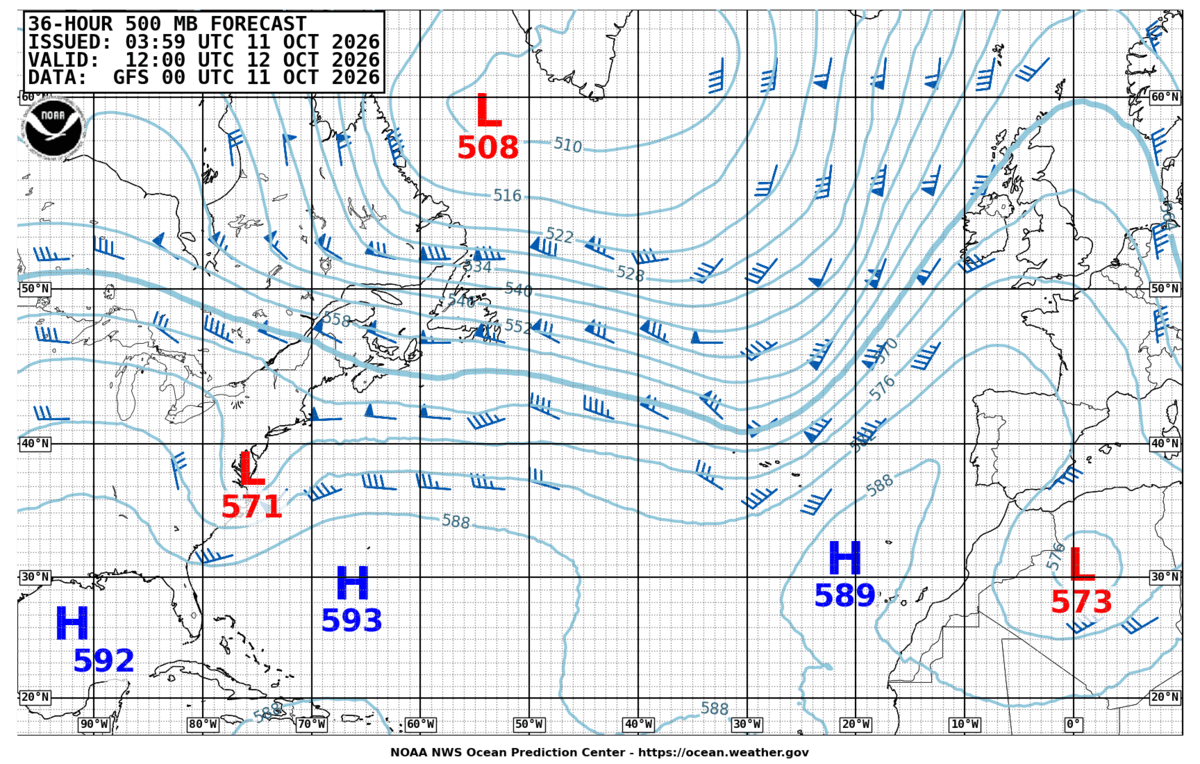 North Atlantic 36 Hour 500 MB Forecast