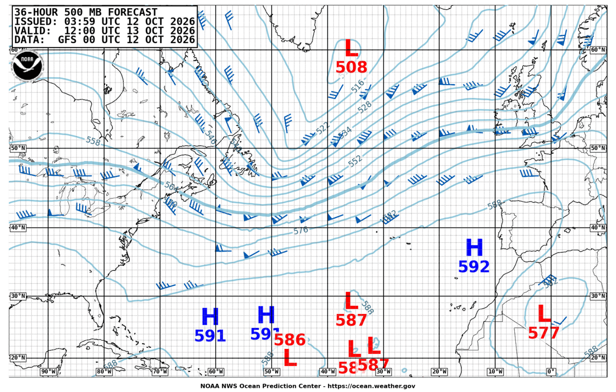 North Atlantic 36 Hour 500 MB Forecast