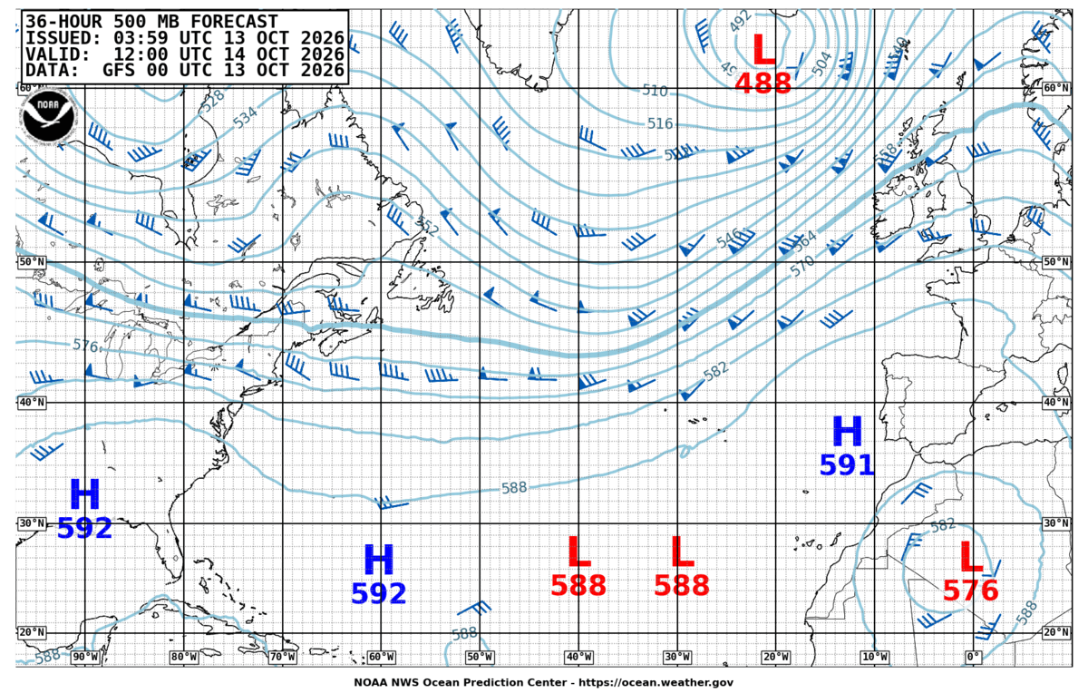 North Atlantic 36 Hour 500 MB Forecast