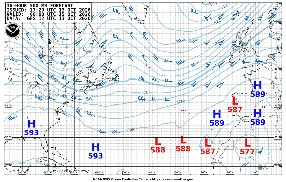 North Atlantic 36 Hour 500 MB Forecast