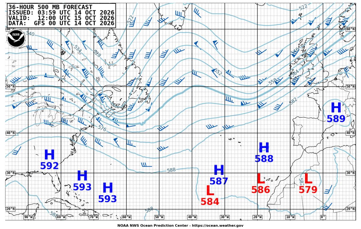 North Atlantic 36 Hour 500 MB Forecast