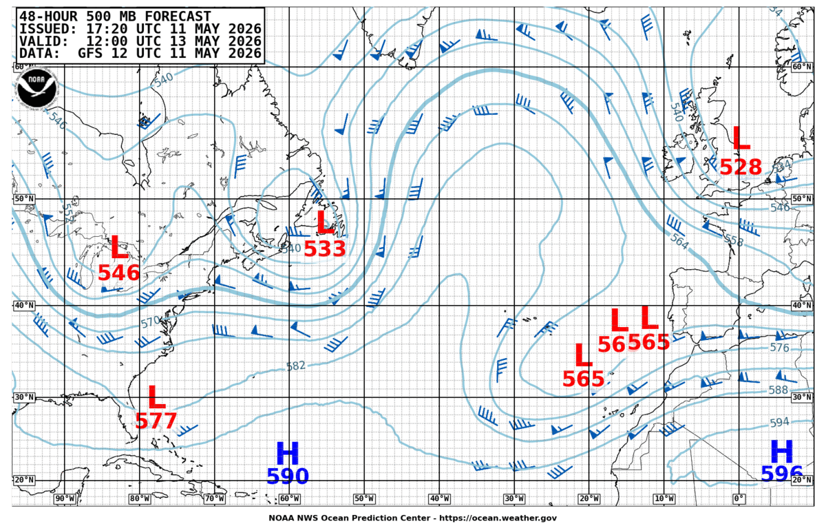 North Atlantic 48 Hour 500 MB Forecast