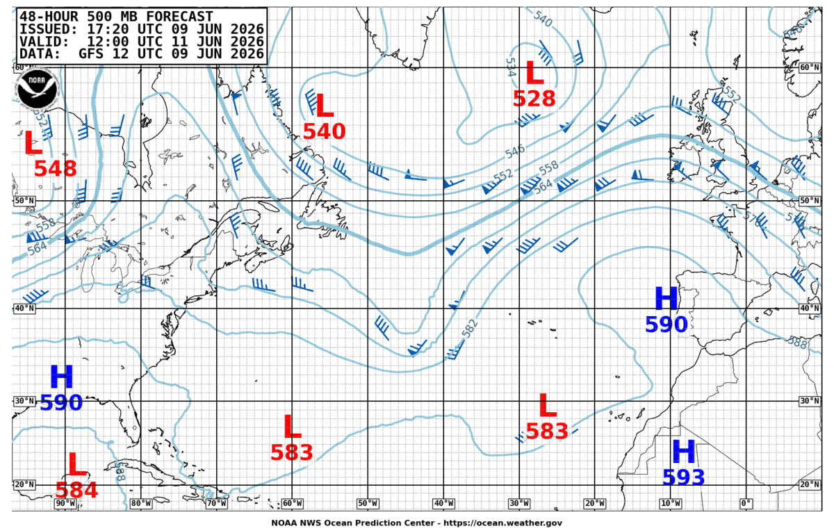 North Atlantic 48 Hour 500 MB Forecast