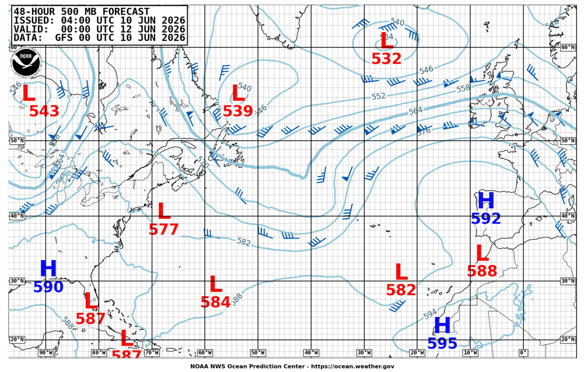North Atlantic 48 Hour 500 MB Forecast