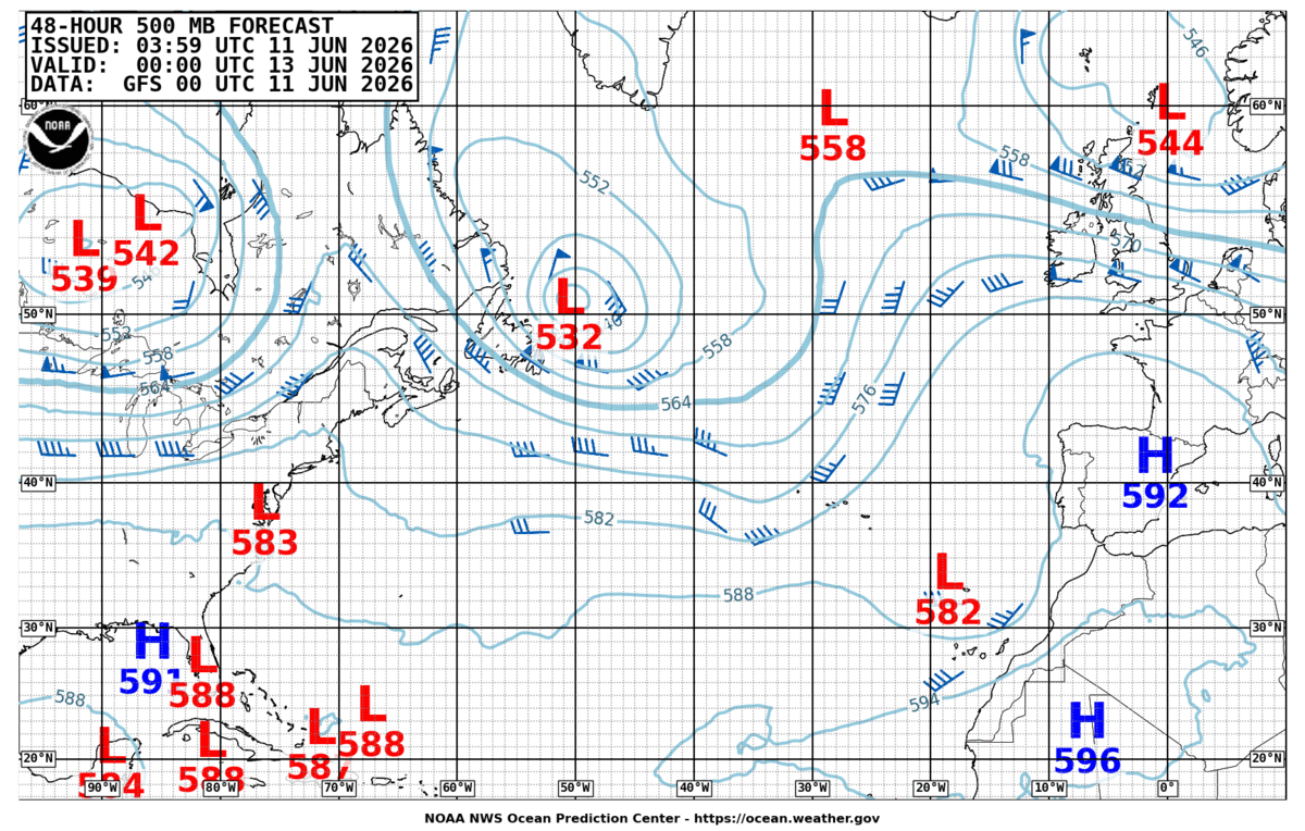 North Atlantic 48 Hour 500 MB Forecast