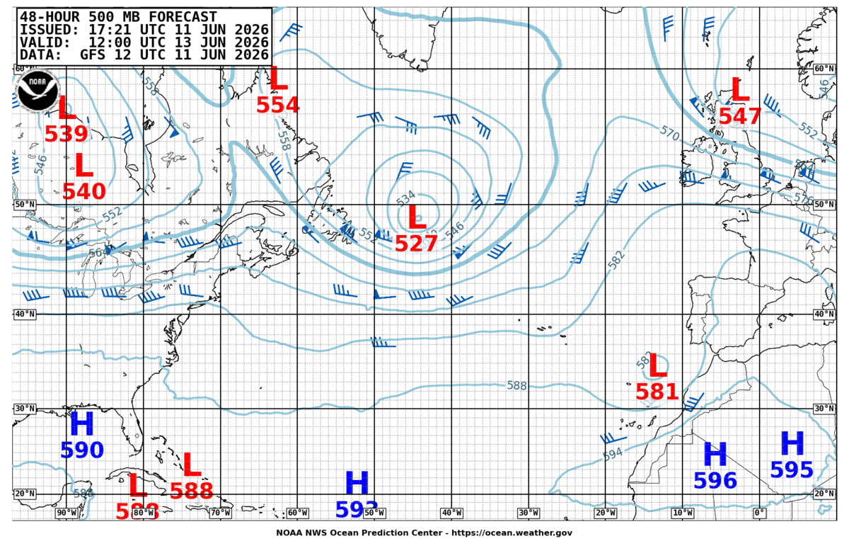 North Atlantic 48 Hour 500 MB Forecast