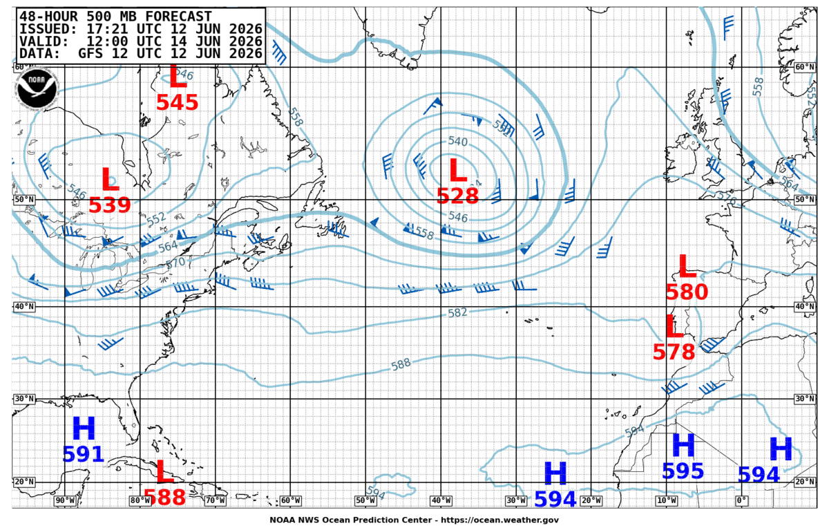 North Atlantic 48 Hour 500 MB Forecast