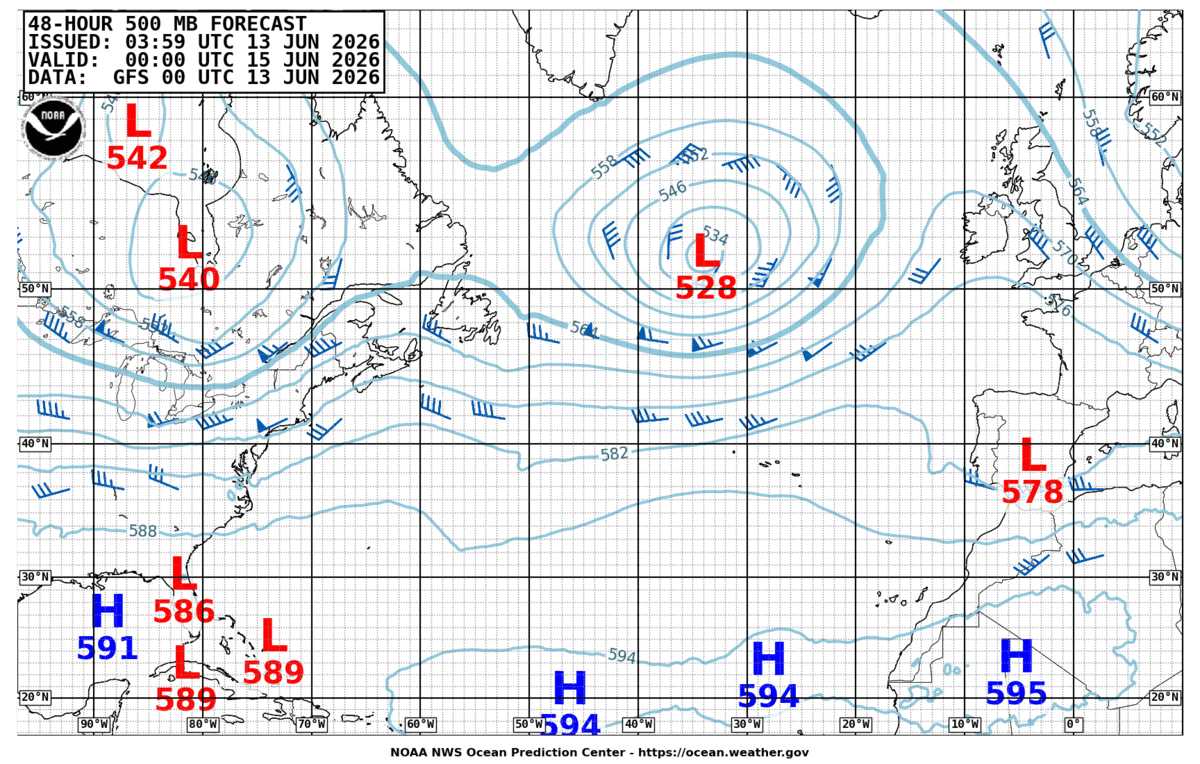 North Atlantic 48 Hour 500 MB Forecast